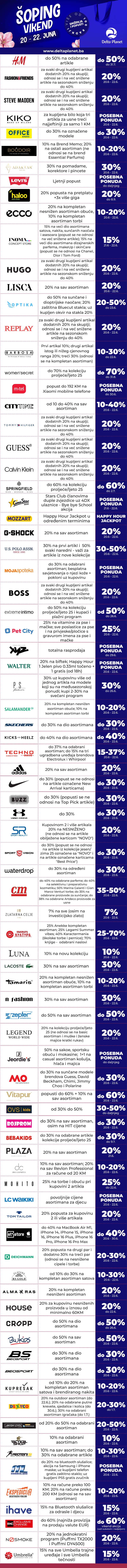 Tabela popusta - šoping vikend 20. do 22. juna